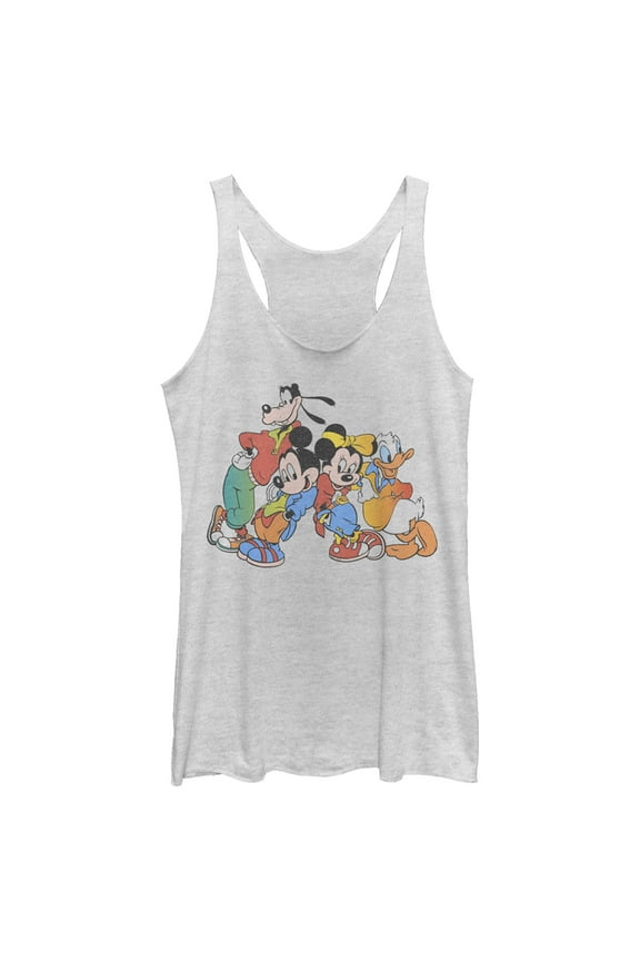 Women's Mickey & Friends Colorful Group Shot Distressed Racerback Tank Top White Heather Medium