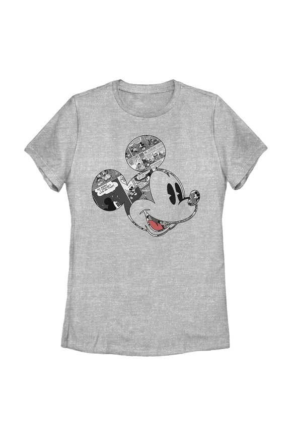 Women's Mickey & Friends Comic book Mickey Mouse Face Graphic Tee Athletic Heather 2X Large