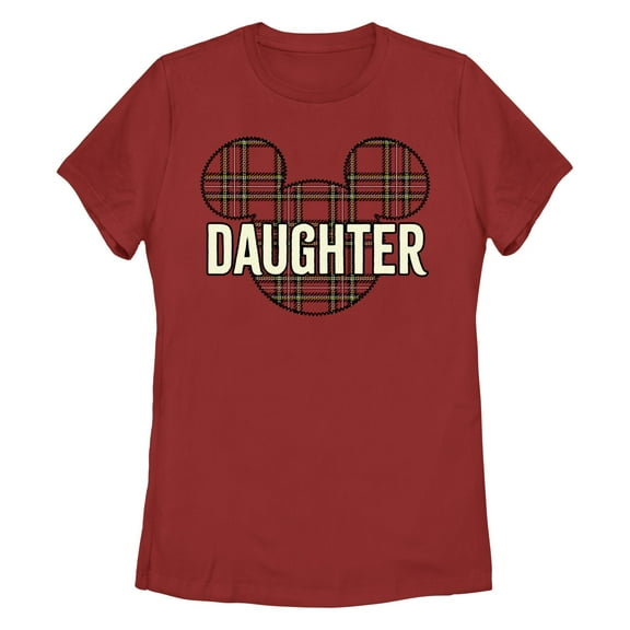 Women's Mickey & Friends Daughter Holiday Plaid Pattern Graphic T-Shirt