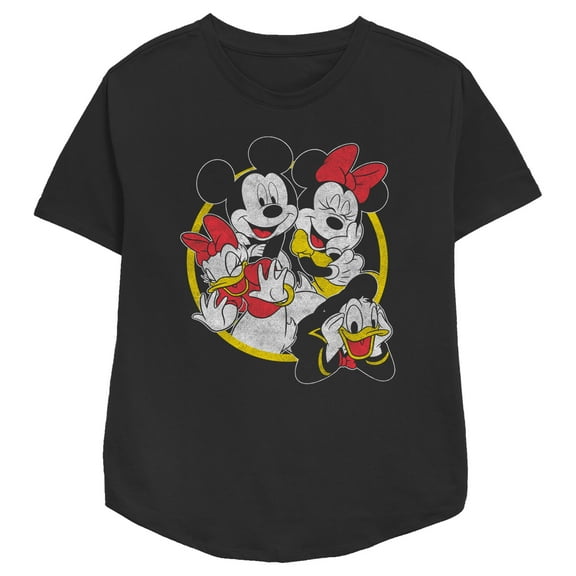 Women's Mickey & Friends Distressed Group Circle  Graphic Tee Black Large