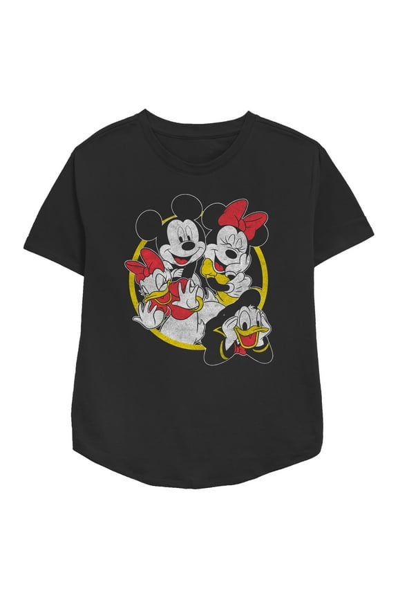 Women's Mickey & Friends Distressed Group Circle Graphic Tee Black Large