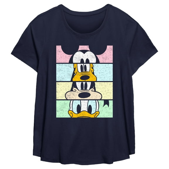 Women's Mickey & Friends Distressed Group Cropped Portraits Graphic T-Shirt