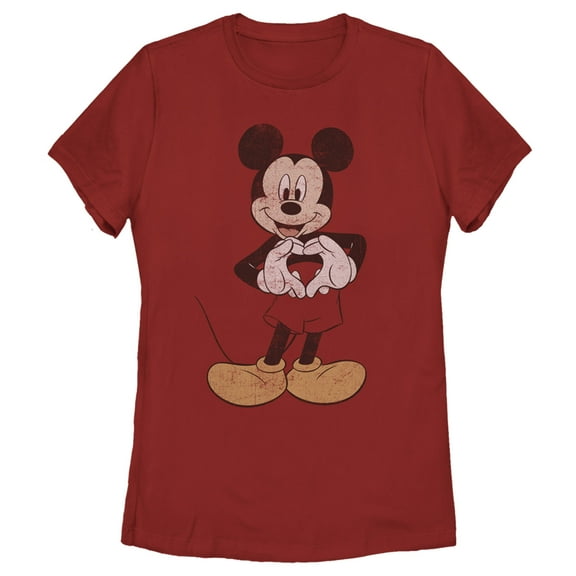 Women's Mickey & Friends Distressed Heart  Graphic Tee Red Medium