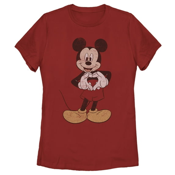 Women's Mickey & Friends Distressed Heart Graphic Tee Red Medium