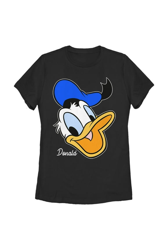 Women's Mickey & Friends Donald Duck Big Face  Graphic Tee Black Medium