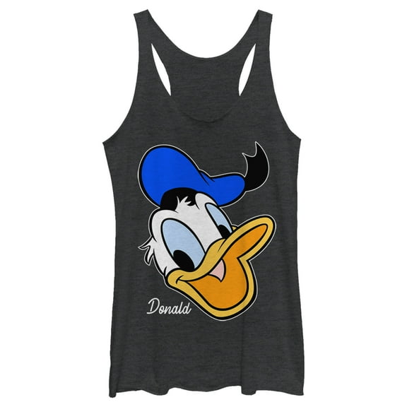 Women's Mickey & Friends Donald Duck Big Face  Racerback Tank Top Black Heather Small