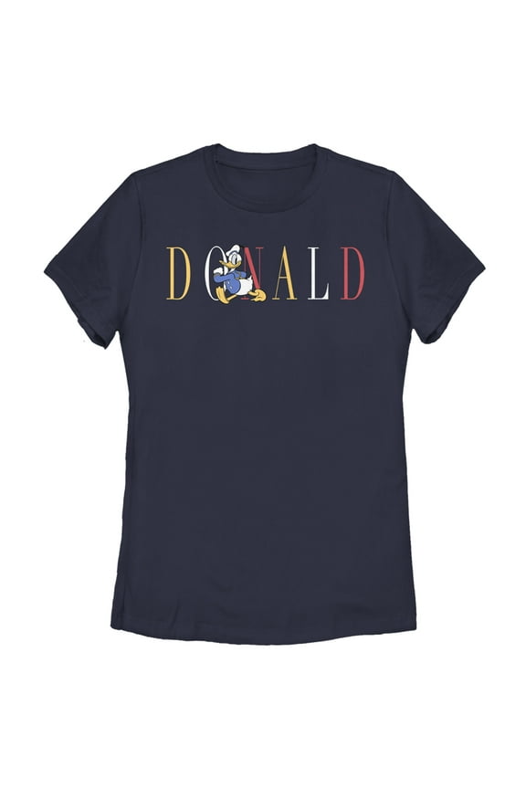 Women's Mickey & Friends Donald Duck Colorful Text Graphic Tee Navy Blue Small