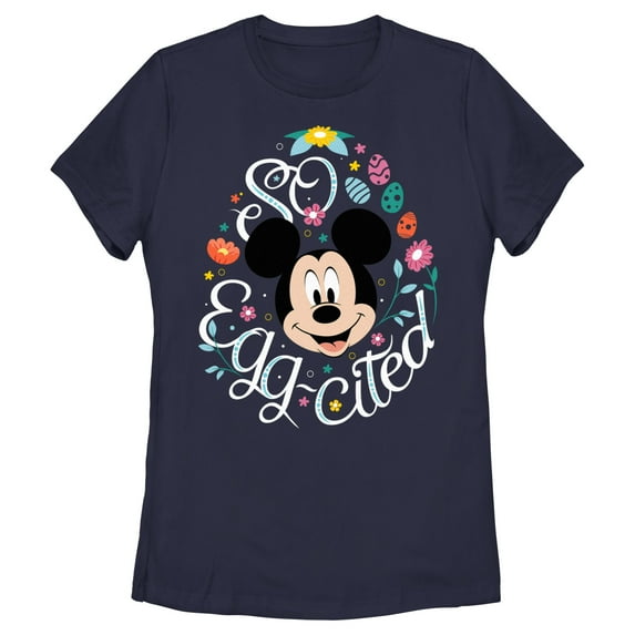Women's Mickey & Friends Easter So Egg-Cited Graphic Tee Navy Blue Large