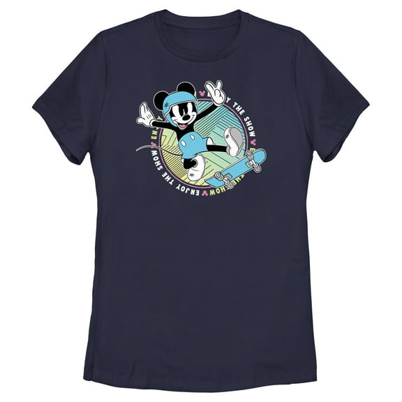 Women's Mickey & Friends Enjoy the Skateboard Show Graphic Tee Navy Blue Medium