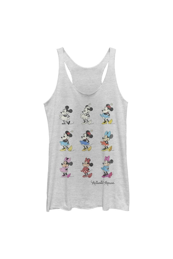 Women's Mickey & Friends Evolution of Minnie Mouse Racerback Tank Top White Heather Medium