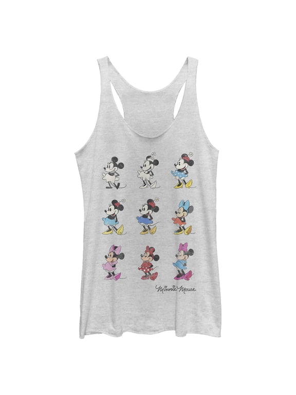 Women's Mickey & Friends Evolution of Minnie Mouse Racerback Tank Top White Heather Small