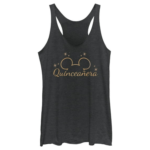 Women's Mickey & Friends Fifteen Birthday Racerback Tank Top Black Heather Small
