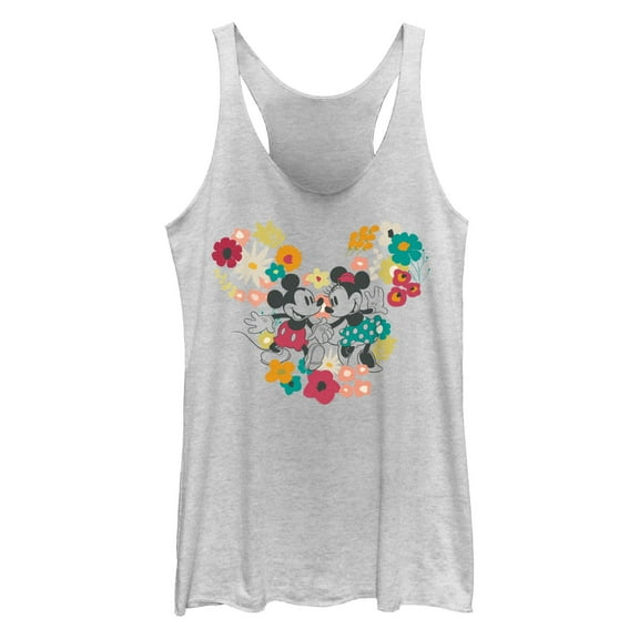 Women's Mickey & Friends Floral Heart Couple  Racerback Tank Top