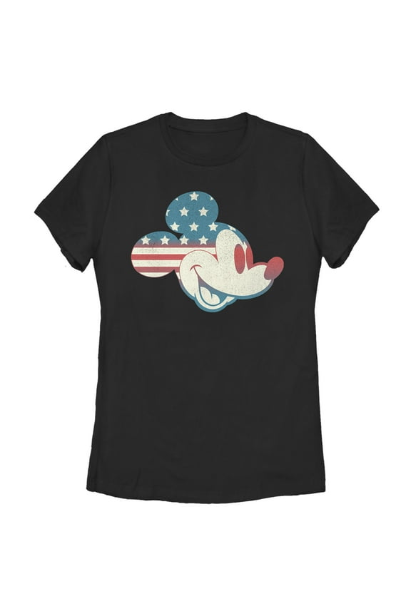 Women's Mickey & Friends Fourth of July Mickey Mouse Face Graphic Tee Black Medium