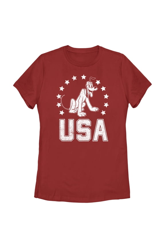Women's Mickey & Friends Fourth of July USA Pluto Graphic Tee Red Large
