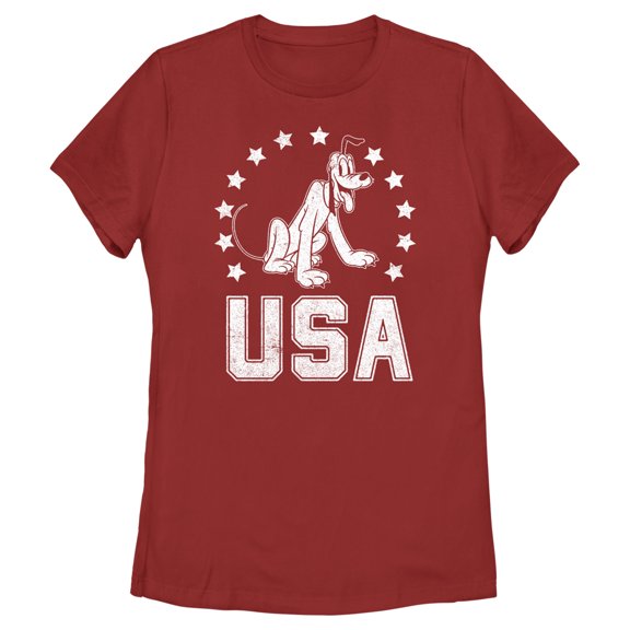 Women's Mickey & Friends Fourth of July USA Pluto Graphic Tee Red Medium