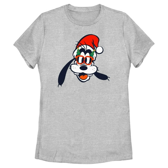 Women's Mickey & Friends Goofy Christmas Glasses Graphic Tee Athletic Heather 2X Large