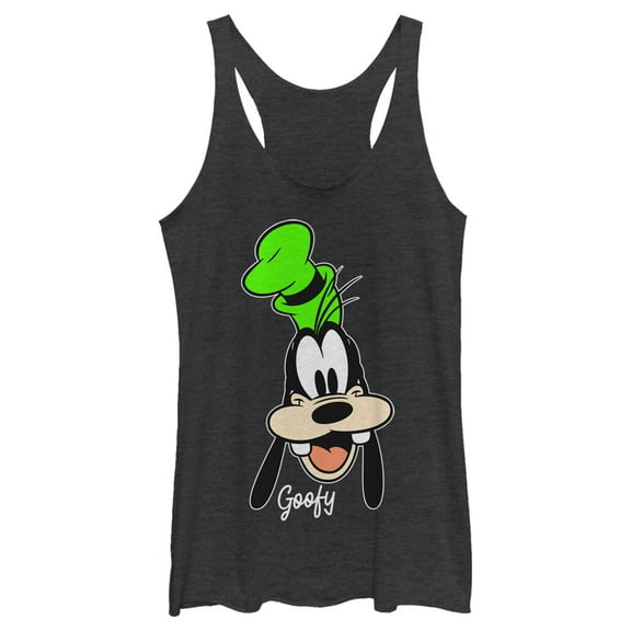 Women's Mickey & Friends Goofy Portrait Racerback Tank Top Black Heather Medium