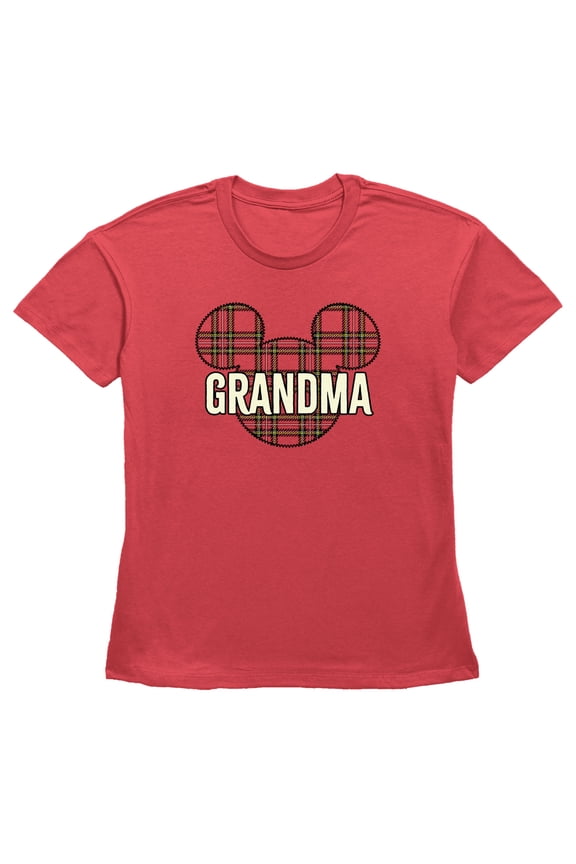 Women's Mickey & Friends Grandma Plaid Logo Graphic Tee Red Large