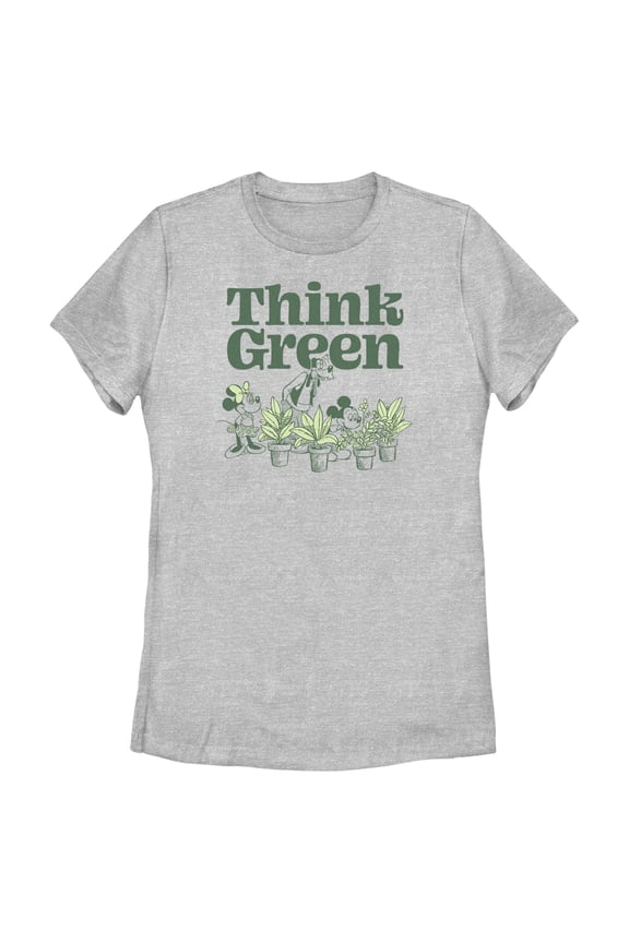 Women's Mickey & Friends Green Think Plant Lovers Graphic Tee Athletic Heather 2X Large