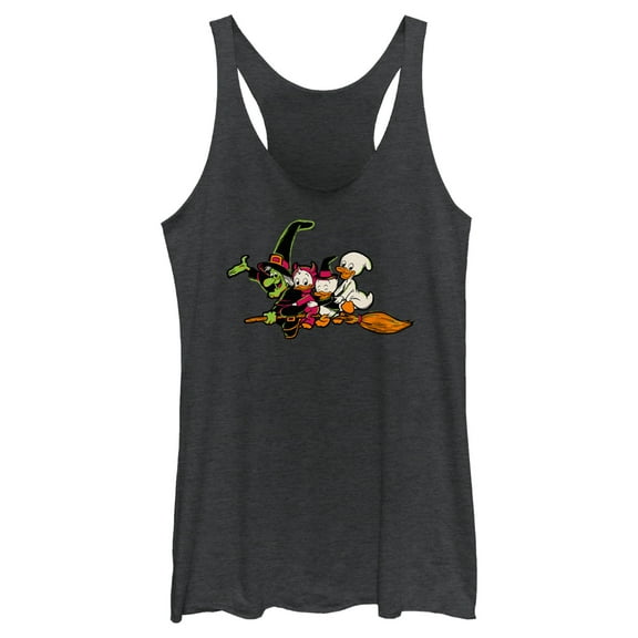 Women's Mickey & Friends Halloween Huey Dewy and Louie Racerback Tank Top Black Heather Large