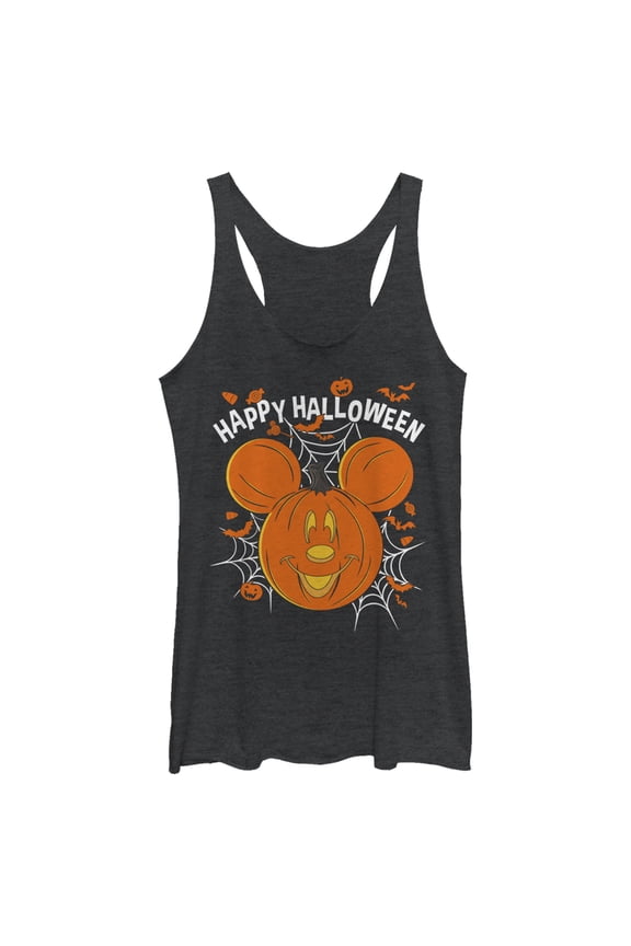 Women's Mickey & Friends Halloween Mouse-O'-Lantern Racerback Tank Top Black Heather Medium