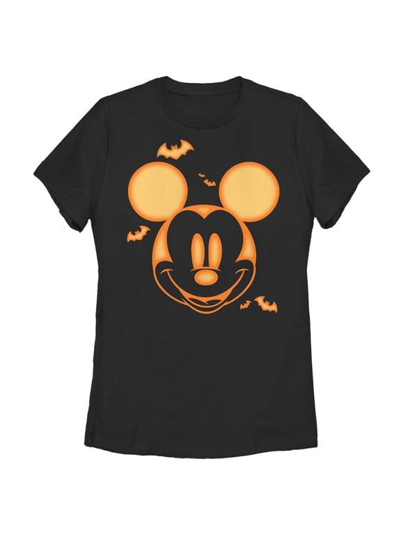 Women's Mickey & Friends Halloween Pumpkin Face Graphic Tee Black Small