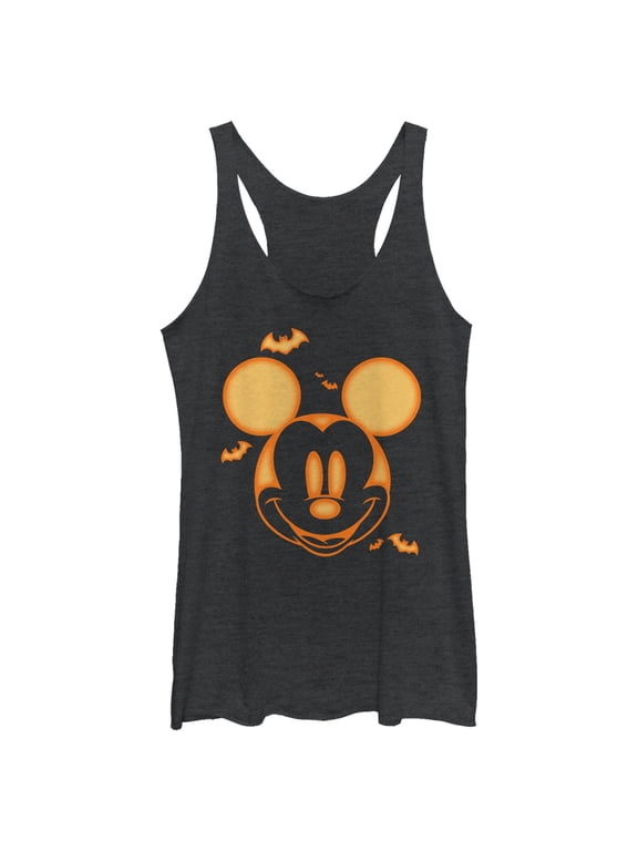 Women's Mickey & Friends Halloween Pumpkin Face Racerback Tank Top Black Heather X Large