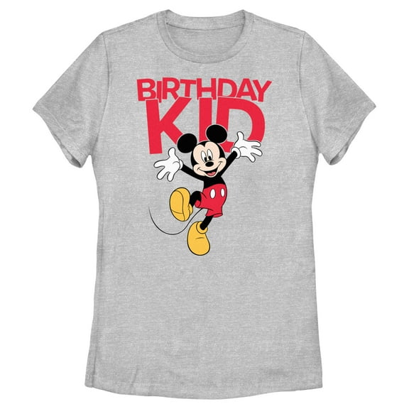 Women's Mickey & Friends Happy Birthday Kid  Graphic Tee Athletic Heather Large