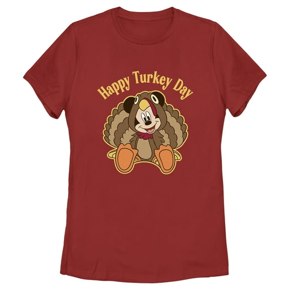 Women's Mickey & Friends Happy Turkey Day Graphic Tee Red Medium