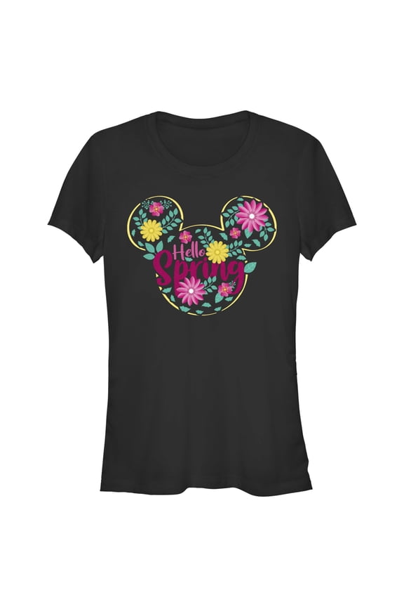 Women's Mickey & Friends Hello Spring Logo Graphic Tee Black Medium