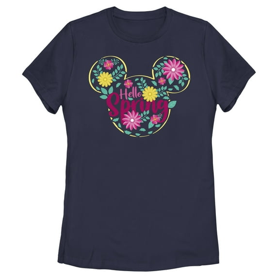 Women's Mickey & Friends Hello Spring Logo Graphic Tee Navy Blue Medium