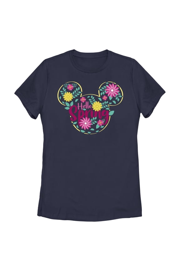 Women's Mickey & Friends Hello Spring Logo Graphic Tee Navy Blue Small