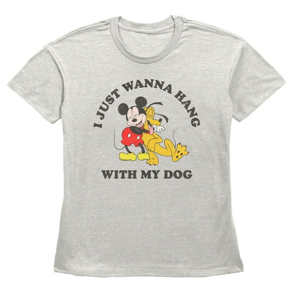 Women's Mickey & Friends I Just Wanna Hang With My Furry Friend Graphic Tee Oatmeal X Small