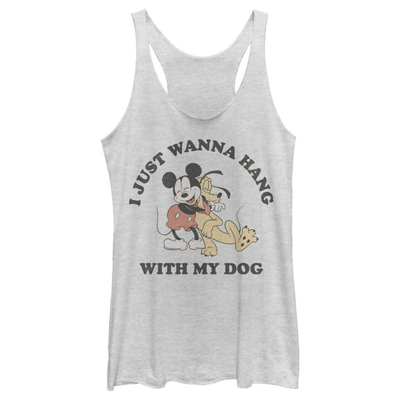 Women's Mickey & Friends I Just Wanna Hang with my Dog Pluto  Racerback Tank Top White Heather Large