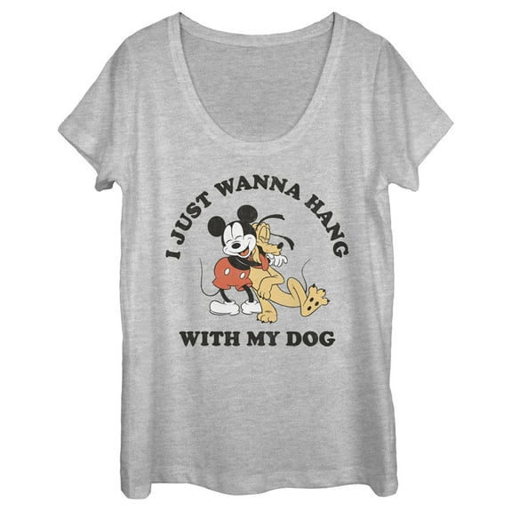 Women's Mickey & Friends I Just Wanna Hang with my Dog Pluto  Scoop Neck Athletic Heather Medium