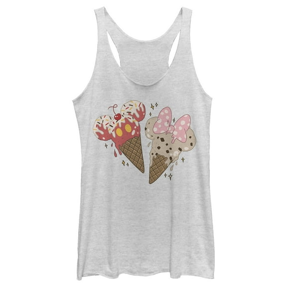 Women's Mickey & Friends Ice Cream Lovers Racerback Tank Top White Heather X Large
