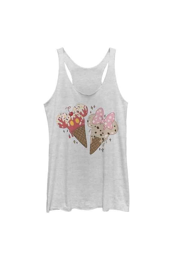 Women's Mickey & Friends Ice Cream Lovers Racerback Tank Top White Heather X Large