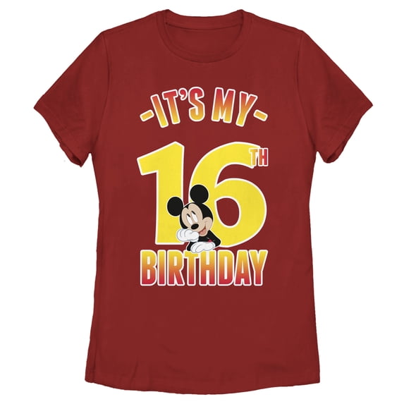 Women's Mickey & Friends It's My 16th Birthday Graphic Tee Red Medium