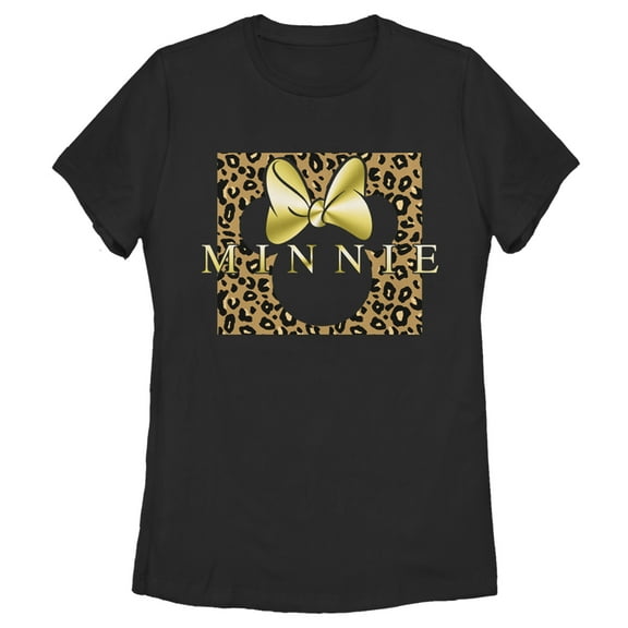 Women's Mickey & Friends Leopard Square Minnie  Graphic Tee Black Small