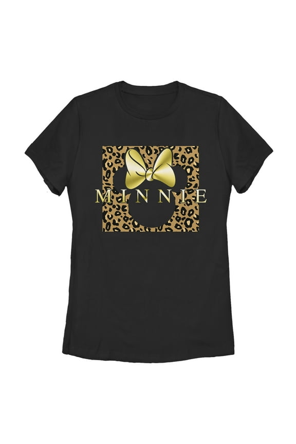 Women's Mickey & Friends Leopard Square Minnie  Graphic Tee Black Small