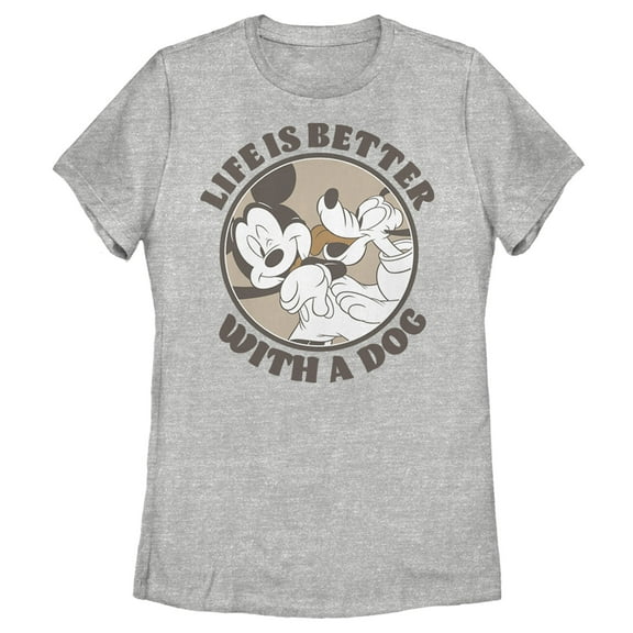 Women's Mickey & Friends Life is Better with a Dog  Graphic Tee Athletic Heather Medium