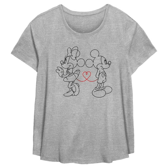 Women's Mickey & Friends Line Art Heart Tail Graphic T-Shirt