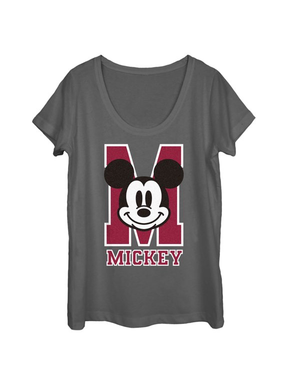Women's Mickey & Friends M Collegiate Mickey Logo Scoop Neck Charcoal 2X Large
