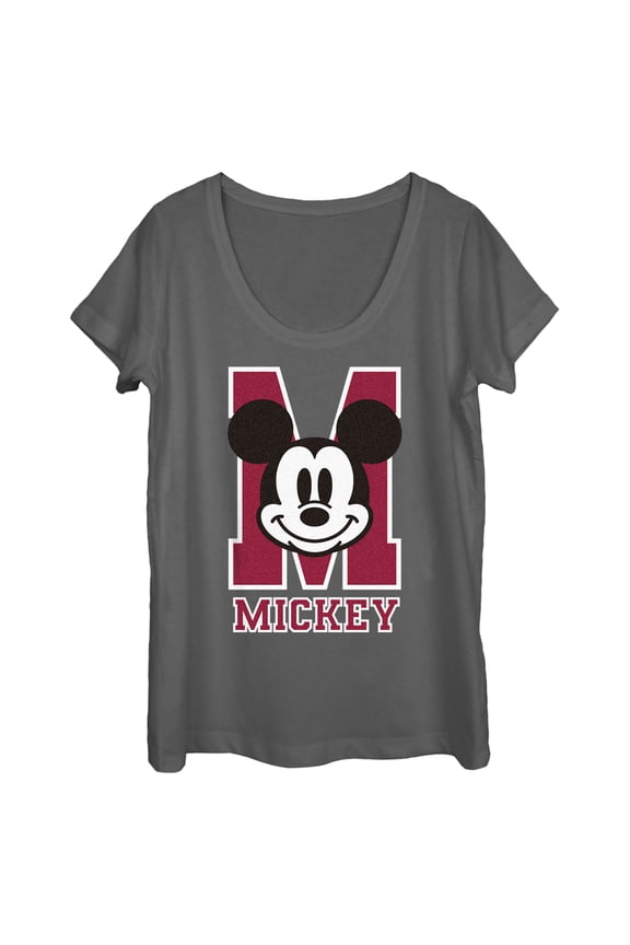 Women's Mickey & Friends M Collegiate Mickey Logo Scoop Neck Charcoal Large