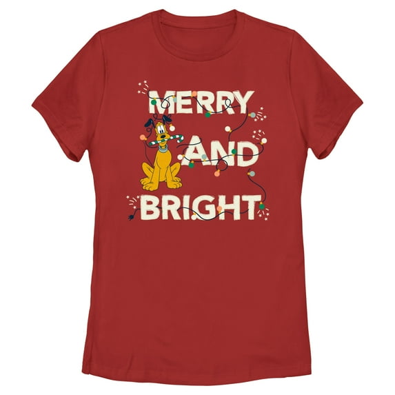 Women's Mickey & Friends Merry and Bright Pluto Graphic Tee Red Medium