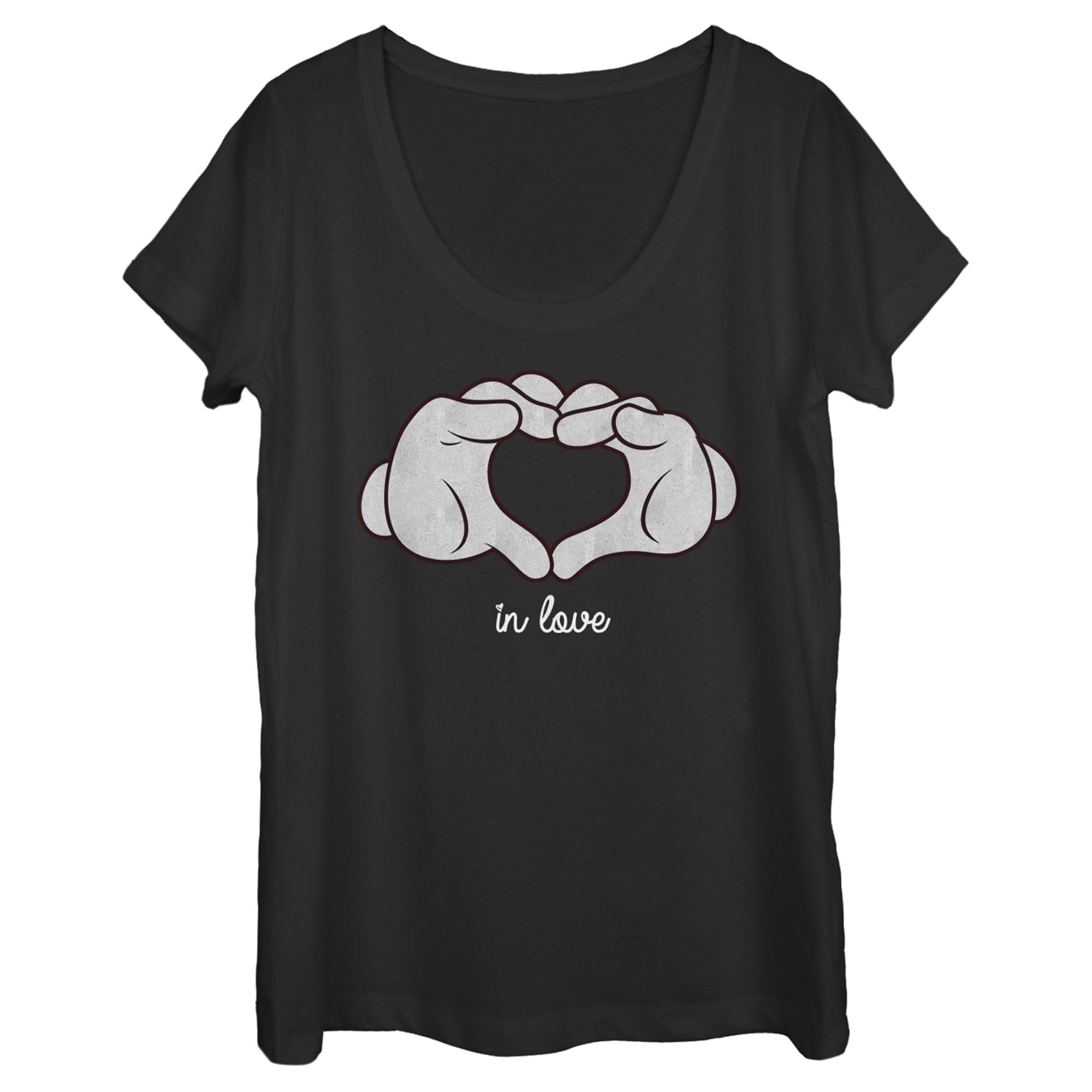Women's Mickey & Friends Mickey Mouse Glove Heart Scoop Neck Black