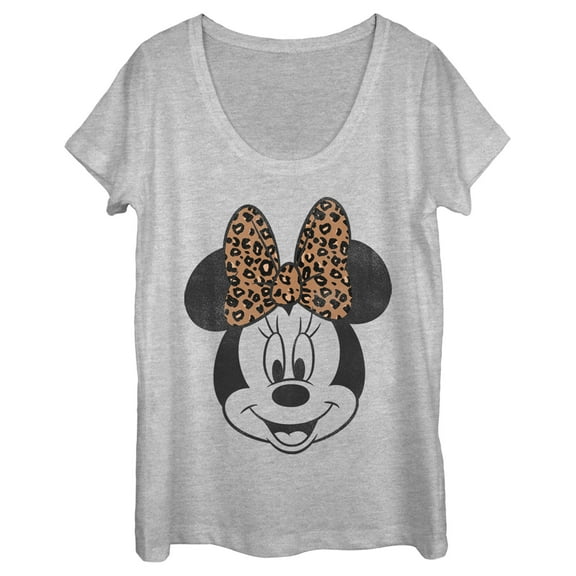 Women's Mickey & Friends Minnie Mouse Cheetah Print Bow  Scoop Neck Athletic Heather Large