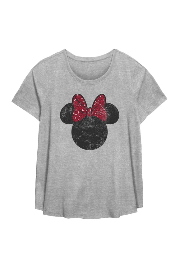 Women's Mickey & Friends Minnie Mouse Distressed Leopard Bow  Graphic T-Shirt