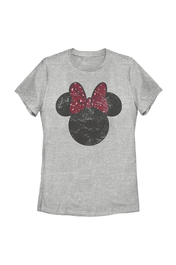 Women's Mickey & Friends Minnie Mouse Distressed Leopard Bow  Graphic Tee Athletic Heather 2X Large